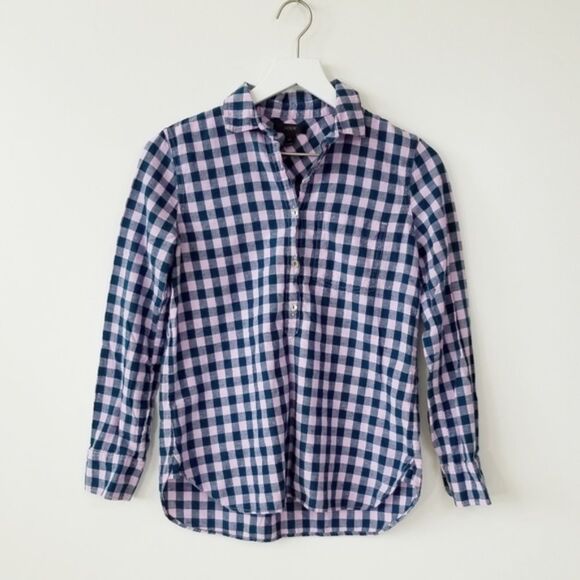 J.Crew Bright Lilac & Aqua Gingham Check Popover 0 - Picture 5 of 7